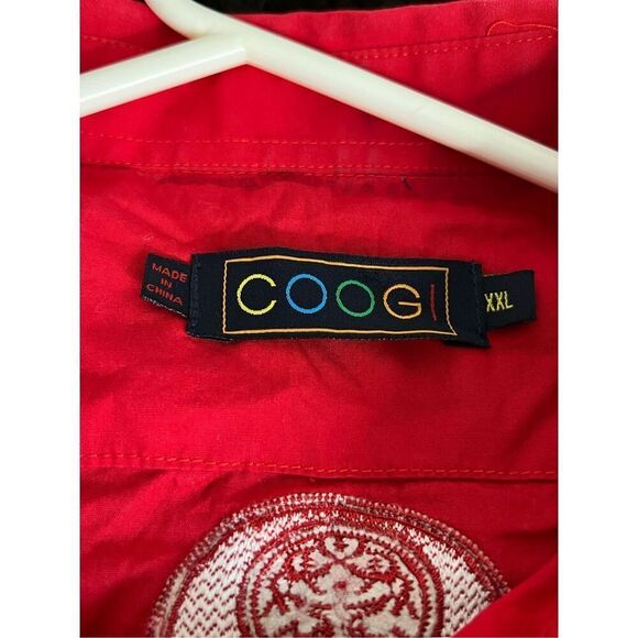 Coogi Shirt Mens XXL Red Cotton Button Up Long Sleeve Embroidered Logo Patches - Picture 6 of 8